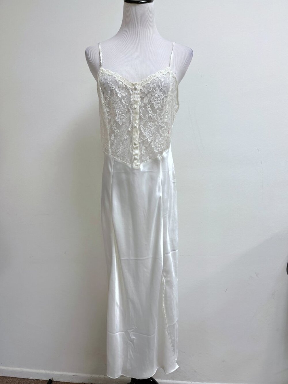 Oleg Cassini white lace gown M Vintage 90s NWOT sheer top bridal wedding